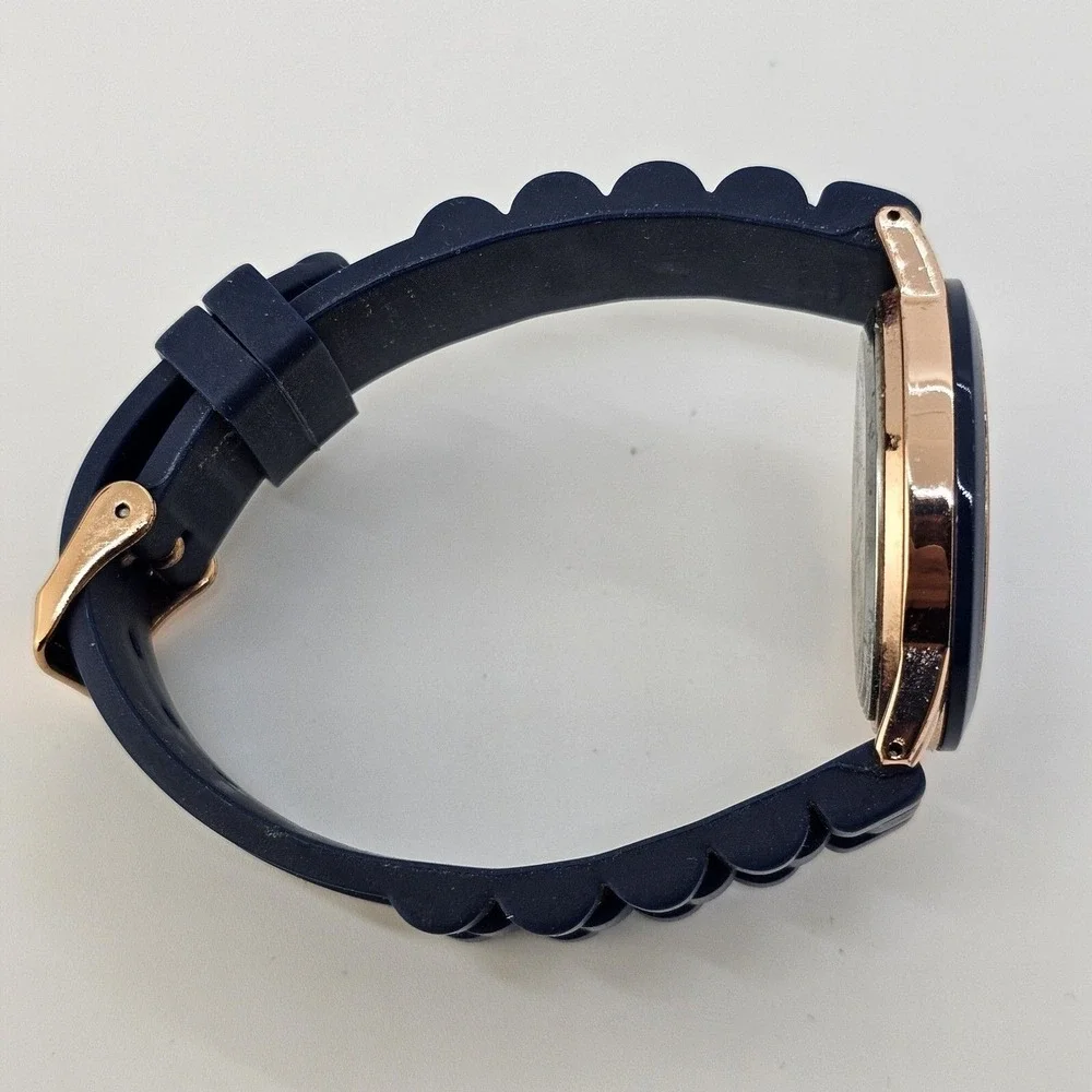 Unisex‎ Watch 38MM Blue Dial Blue Gold Case Blue Plastic Band Straps New Battery